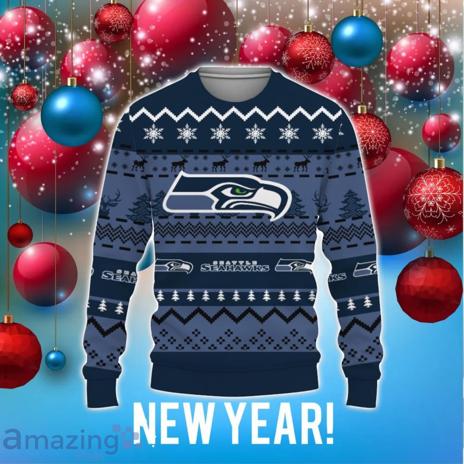 Seattle Seahawks Christmas Bal Snowflake Pattern Winter Ugly Christmas  Sweater