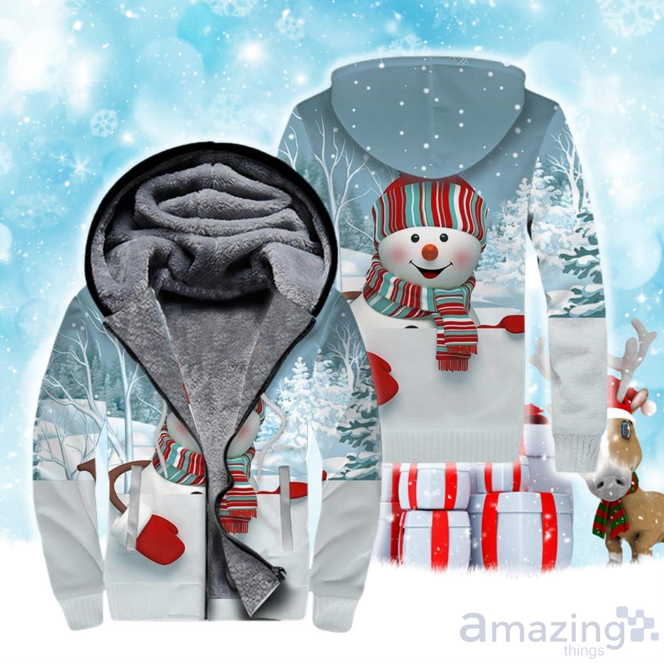 Snowman Christmas Fleece Zip Hoodie image Snowman Christmas Fleece Zip Hoodie Product Photo 1