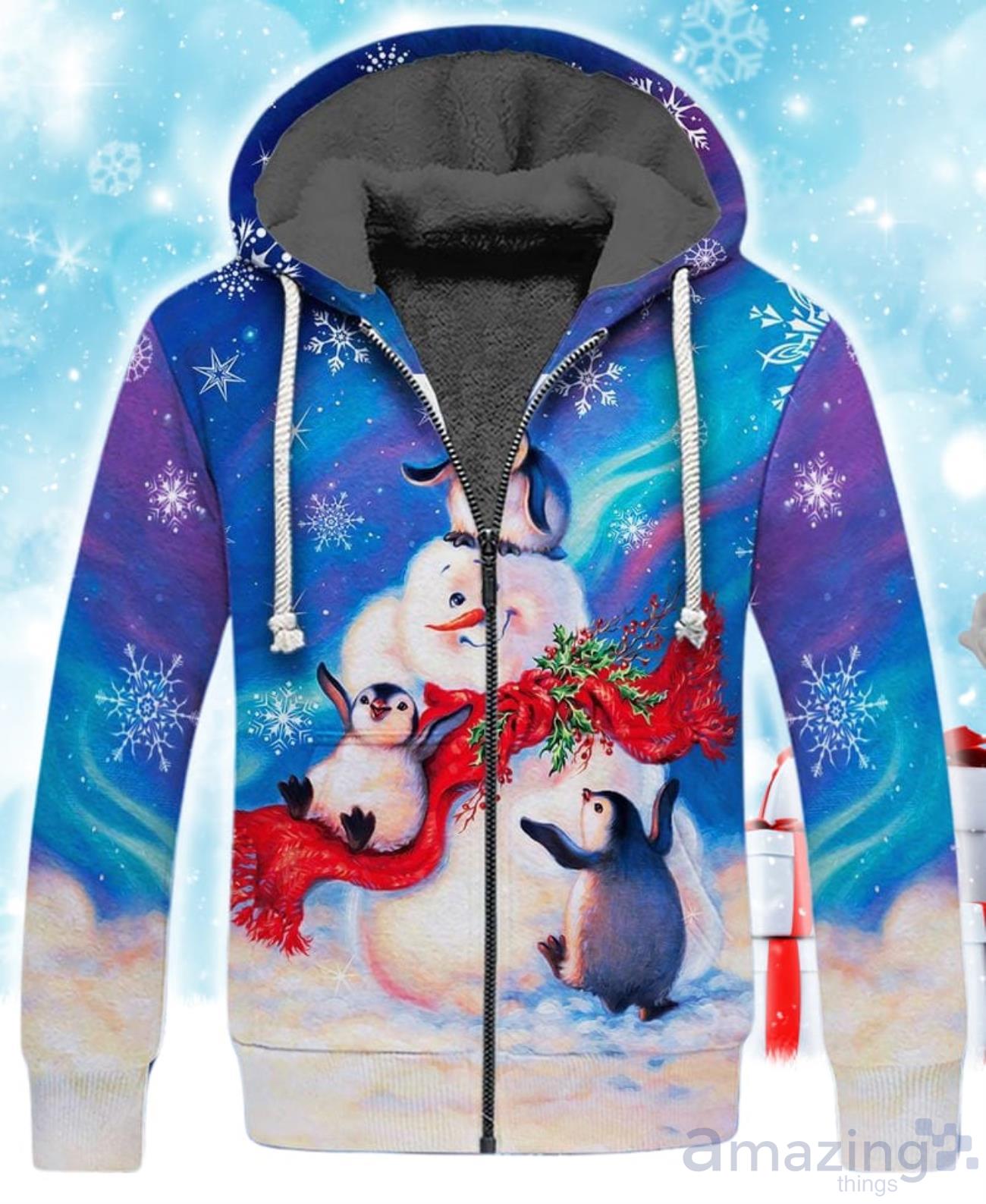 Snowman Penguin Christmas Fleece Zip Hoodie image Snowman Penguin Christmas Fleece Zip Hoodie Product Photo 1