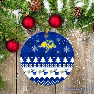 South Dakota State Jackrabbits Ceramic Ornament Christmas Pixel Art Tartan Background Product Photo 2