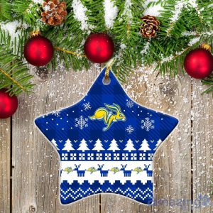 South Dakota State Jackrabbits Ceramic Ornament Christmas Pixel Art Tartan Background Product Photo 1