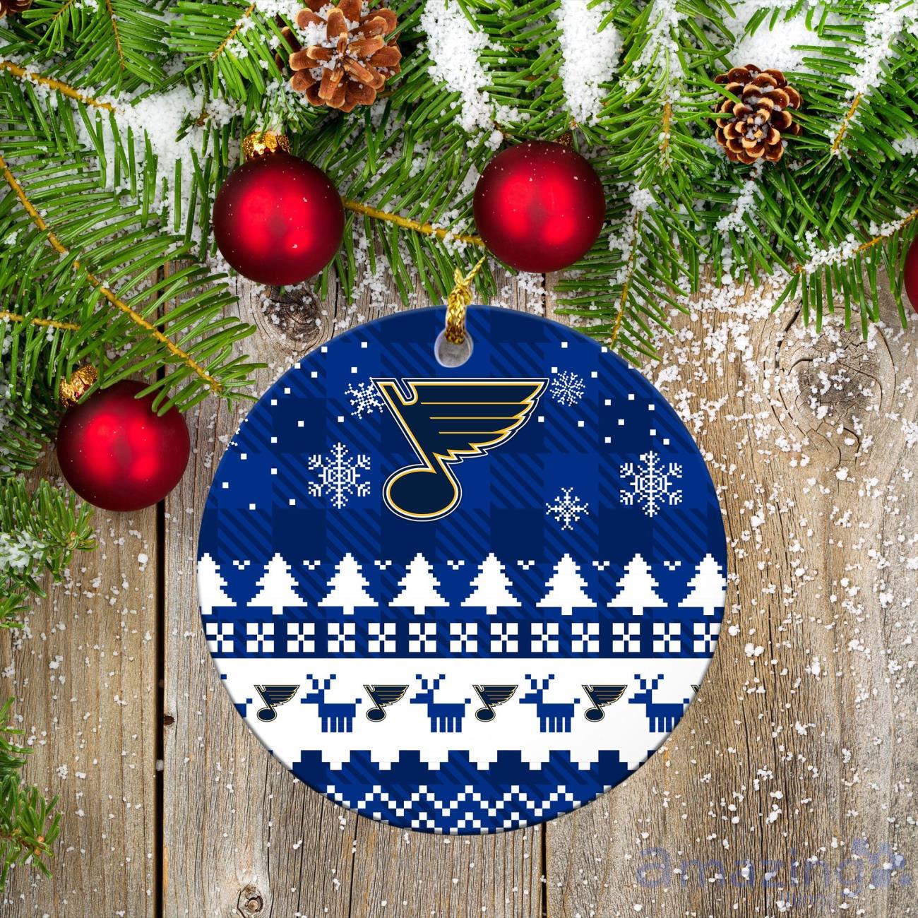 St. Louis Blues Ceramic Ornament Christmas Pixel Art Tartan Background image St. Louis Blues Ceramic Ornament Christmas Pixel Art Tartan Background Product Photo 2