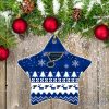 St. Louis Blues Ceramic Ornament Christmas Pixel Art Tartan Background
