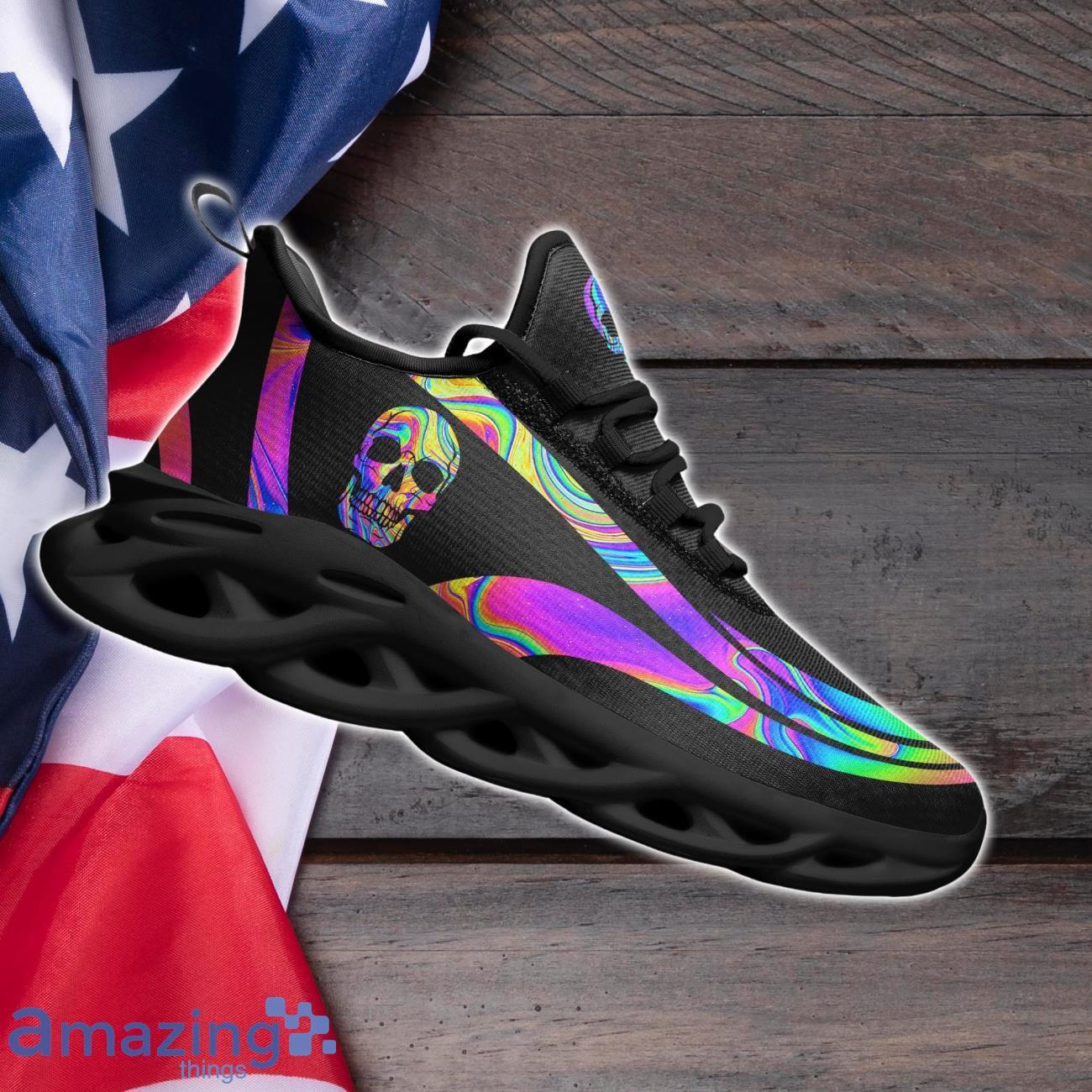 Sugar Skull Black Max Soul Shoes Custom Name Skull Sneakers Gifts For Lover image Sugar Skull Black Max Soul Shoes Custom Name Skull Sneakers Gifts For Lover Product Photo 2