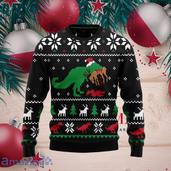 Ugly christmas sweater on sale dinosaur eating reindeer