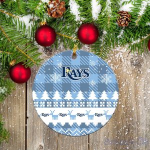 Tampa Bay Rays Ceramic Ornament Christmas Pixel Art Tartan Background Product Photo 2