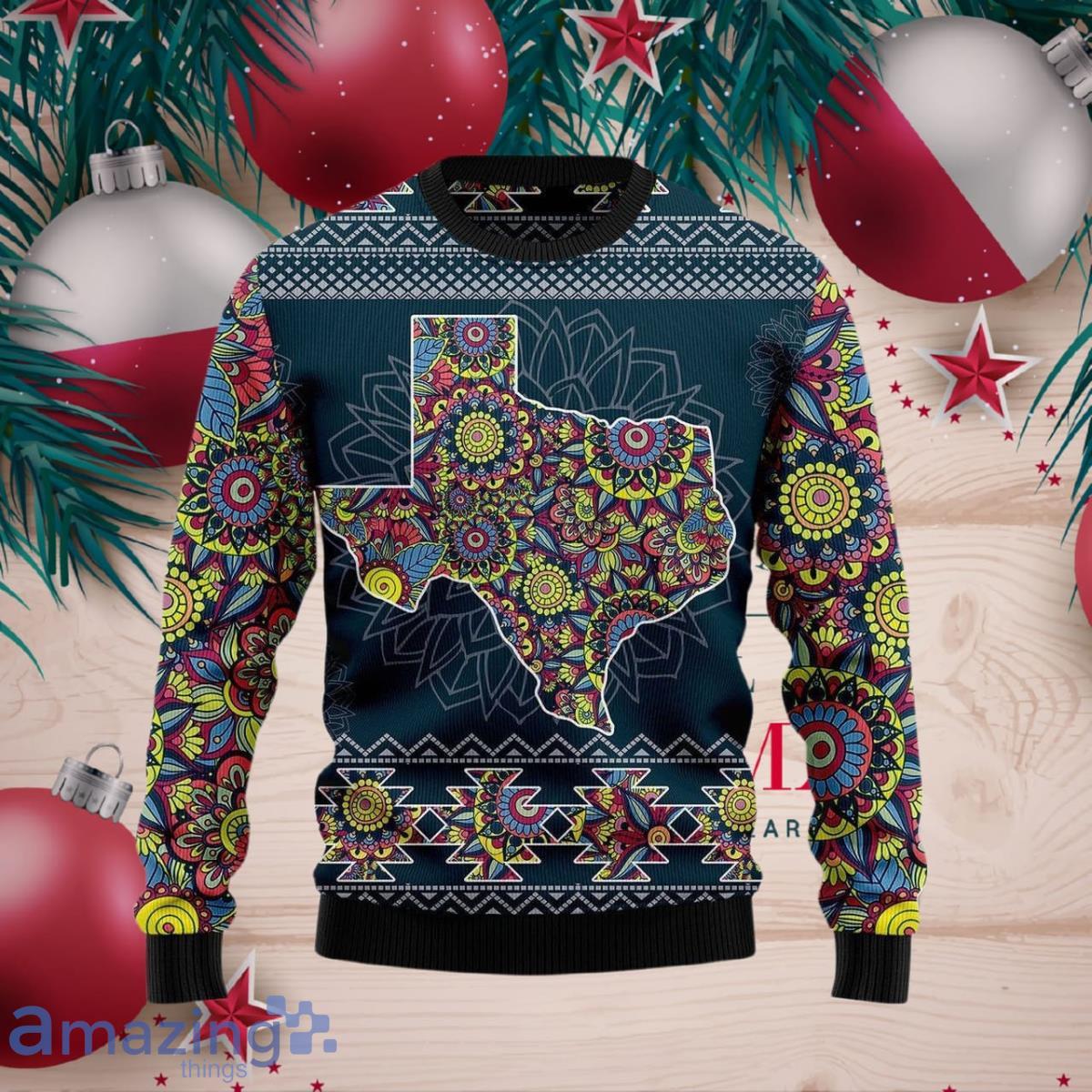 Texas Blue Mandala Ugly Christmas Sweater Style Gift For Men And Women image Texas Blue Mandala Ugly Christmas Sweater Style Gift For Men And Women Product Photo 1