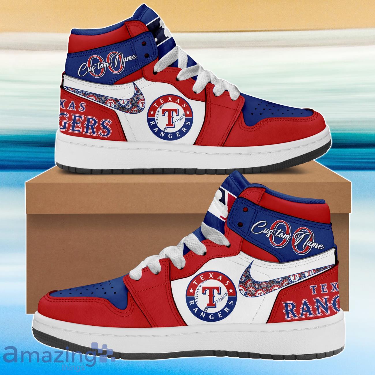 Custom MLB Texas Rangers Nike Logo Jordan 1 High, Rangers Baseball