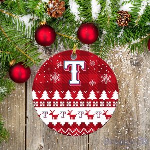 Texas Rangers Ceramic Ornament Christmas Pixel Art Tartan Background Product Photo 2