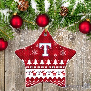 Texas Rangers Ceramic Ornament Christmas Pixel Art Tartan Background Product Photo 1