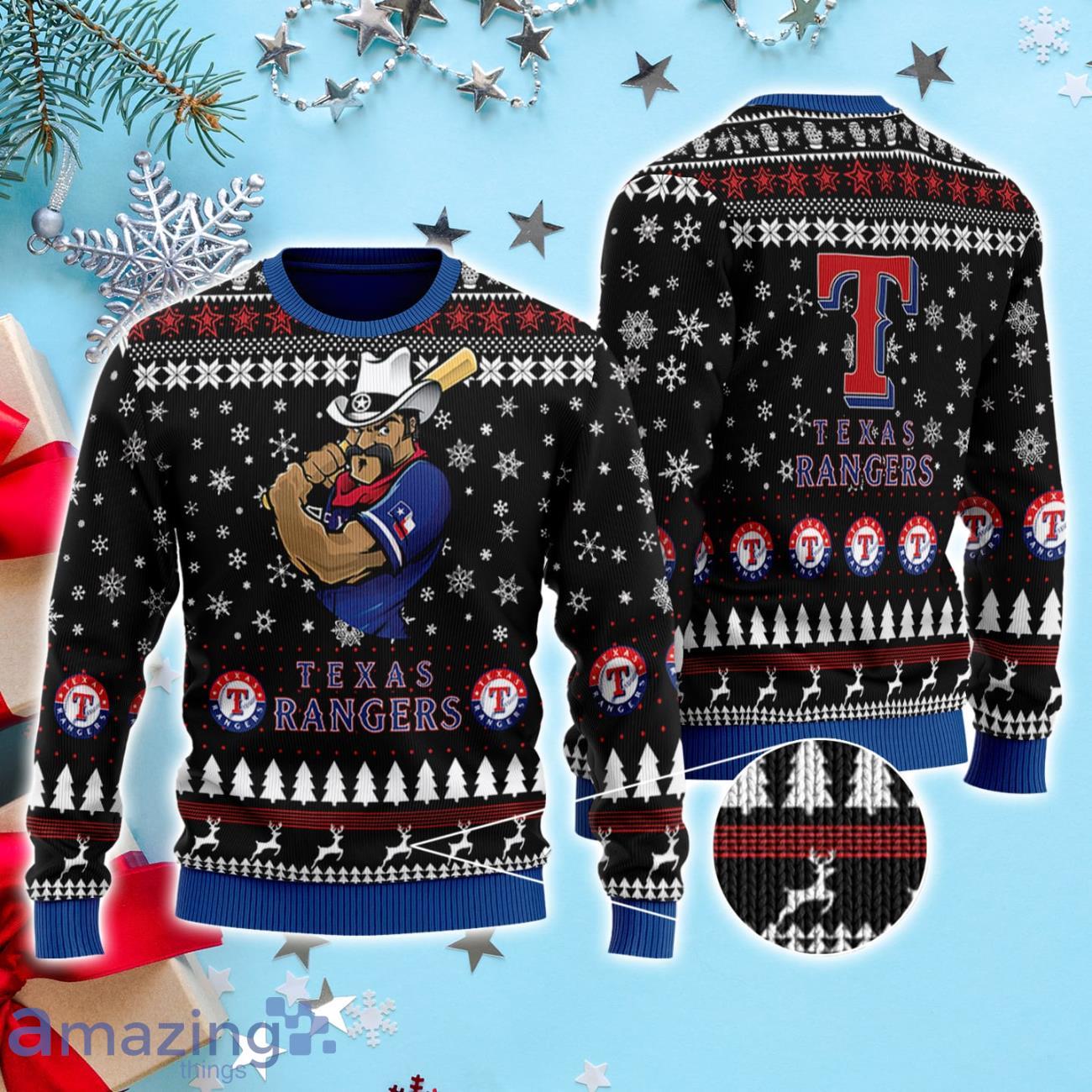 Texas Rangers Ugly Christmas Sweater 3D image Texas Rangers Ugly Christmas Sweater 3D Product Photo 1