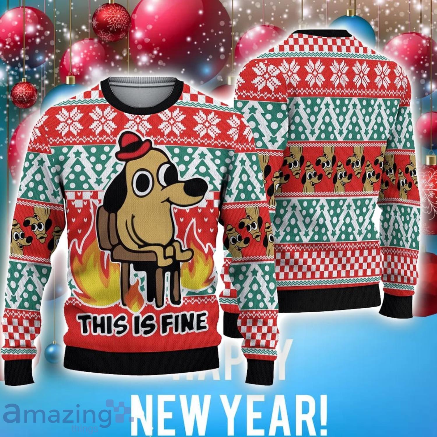 This is fine dog meme Christmas sweatshirt 