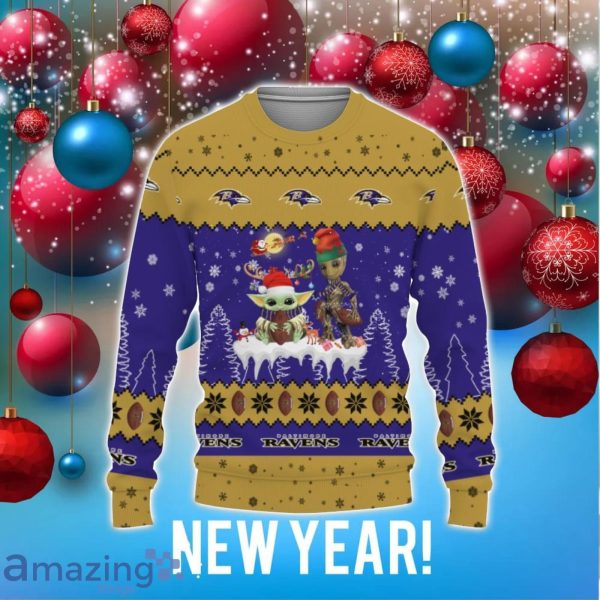 Baltimore Ravens Cute Baby Yoda Star Wars 3D Ugly Christmas Sweater Unisex  Men and Women Christmas Gift - Banantees