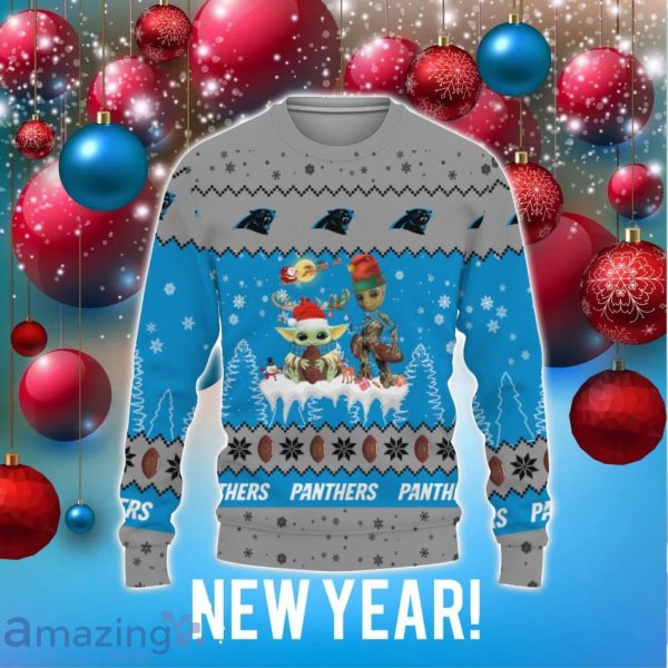 Baby Yoda Boba Fett The Mandalorian Carolina Panthers Ugly Christmas Sweater  - Trends Bedding