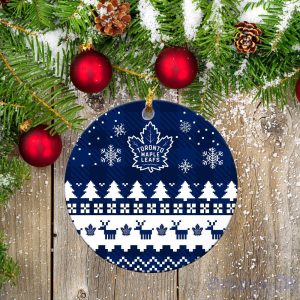 Toronto Maple Leafs Ceramic Ornament Christmas Pixel Art Tartan Background Product Photo 2