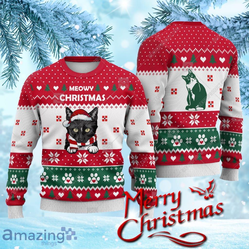 Tuxedo Cat Christmas Heart Print Ugly Christmas Sweater Print Sweatshirt image Tuxedo Cat Christmas Heart Print Ugly Christmas Sweater Print Sweatshirt Product Photo 1