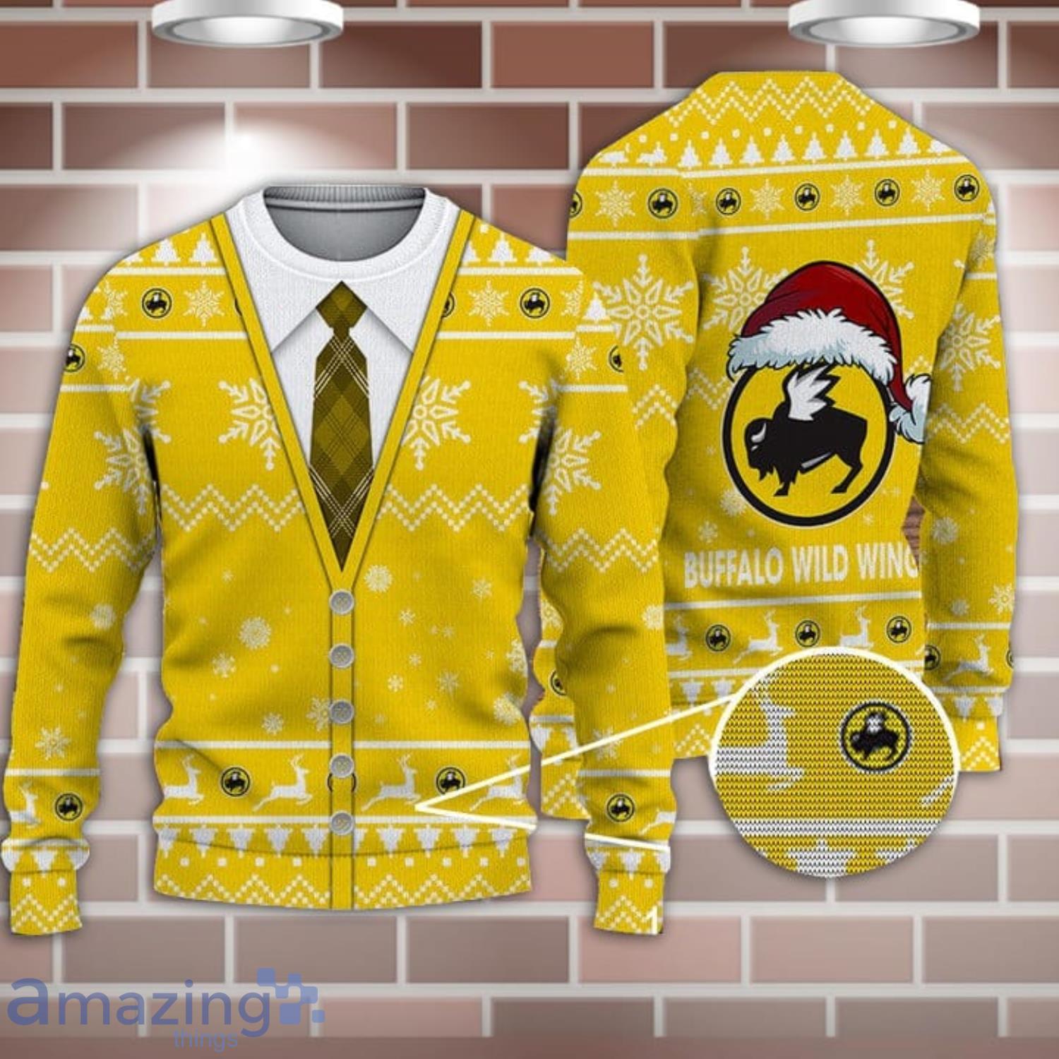UGLY SWEATER BUFFALO WILD WINGS Santahat Pattern Christmas Gift 3D Sweater For Men And Women image UGLY SWEATER BUFFALO WILD WINGS Santahat Pattern Christmas Gift 3D Sweater For Men And Women Product Photo 1