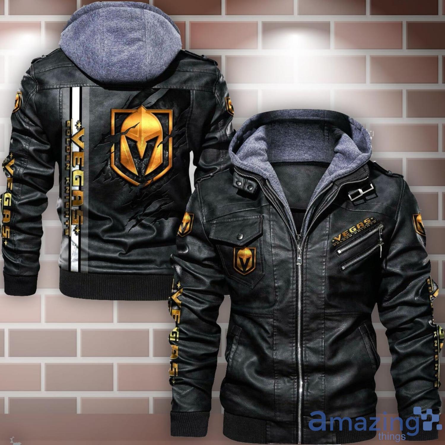 Vegas Golden Knights Striped Style Leather Jacket For Fans image Vegas Golden Knights Striped Style Leather Jacket For Fans Product Photo 1