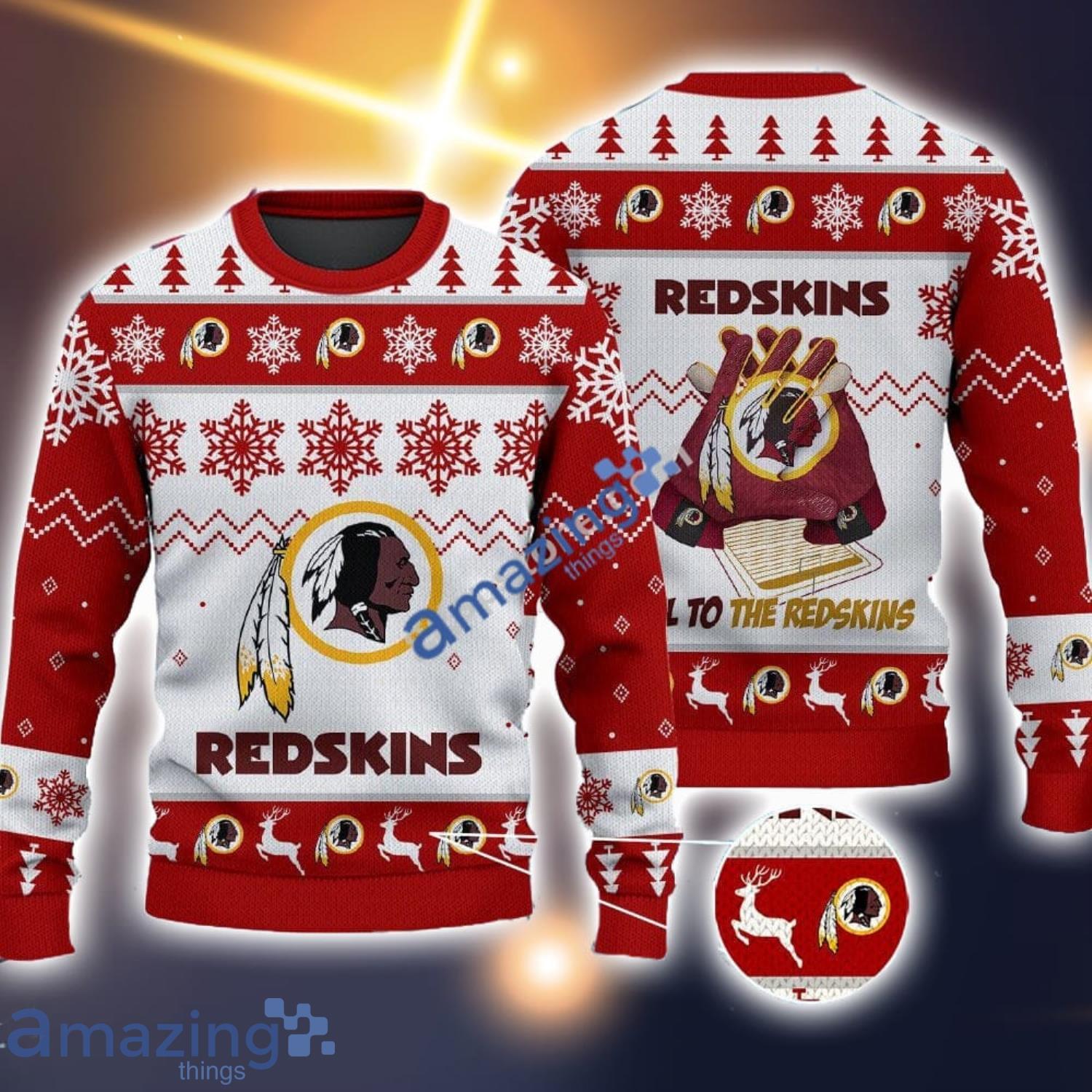 Washington Redskins Fans Logo Snowflake Pattern Ugly Christmas Sweater Red image Washington Redskins Fans Logo Snowflake Pattern Ugly Christmas Sweater Red Product Photo 1