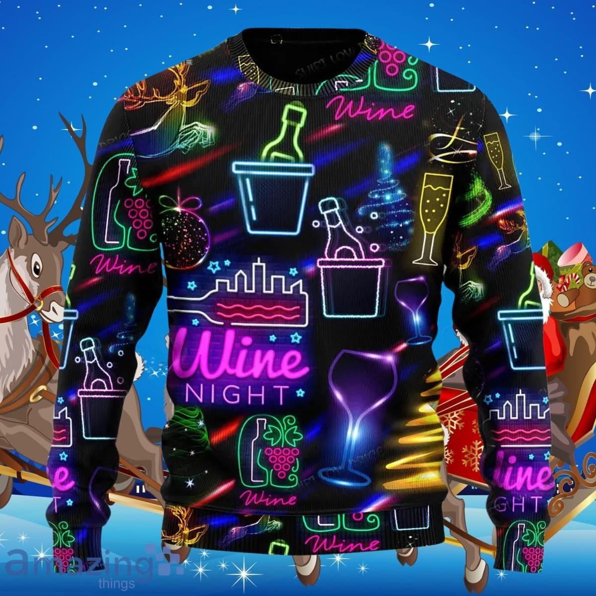 Wine Neon Art Drinking Ugly Christmas Sweater Best Gift For Men And Women Product Photo 1