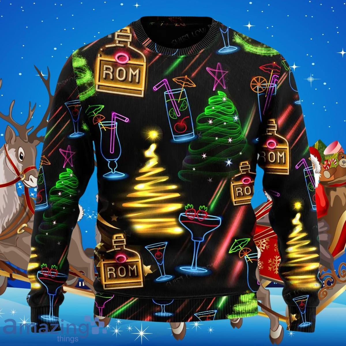 Wine Rum Neon Art Drinking Ugly Christmas Sweater Best Gift image Wine Rum Neon Art Drinking Ugly Christmas Sweater Best Gift Product Photo 1