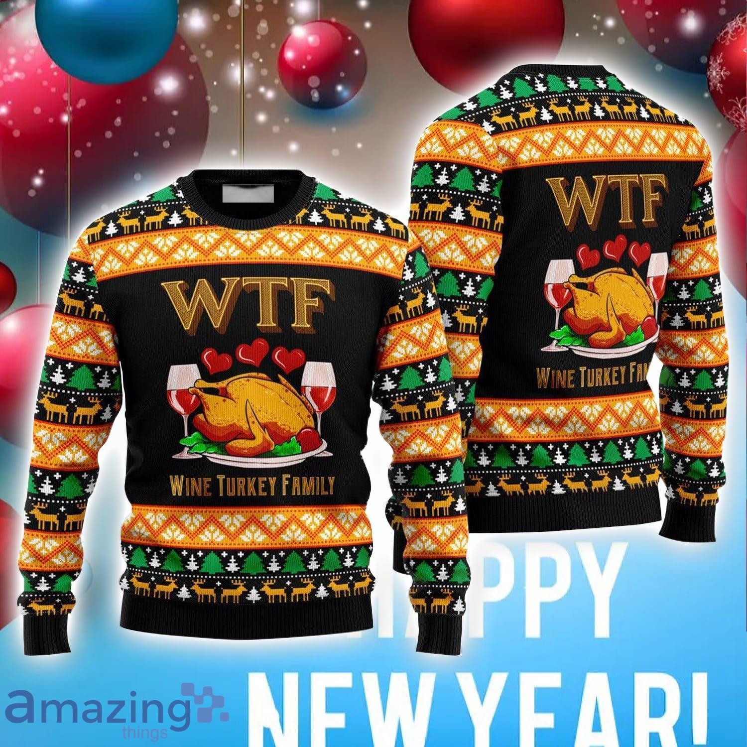 Wine Turkey Family Happy Thanksgiving Ugly Christmas Sweater For Men & Women  –