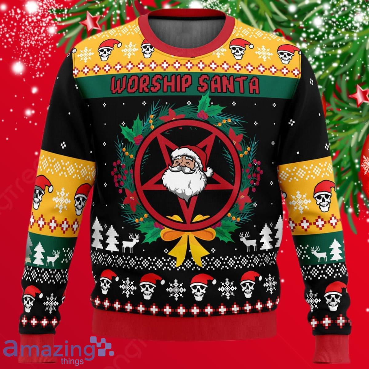 Worship Santa Ugly Christmas Sweater Impressive Gift For Men And Women Product Photo 1