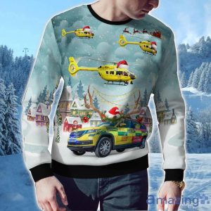 Yorkshire Air Ambulance Car & Eurocopter EC 145T2 Christmas AOP Ugly Sweater Holiday Sweater For Men And Women Product Photo 2