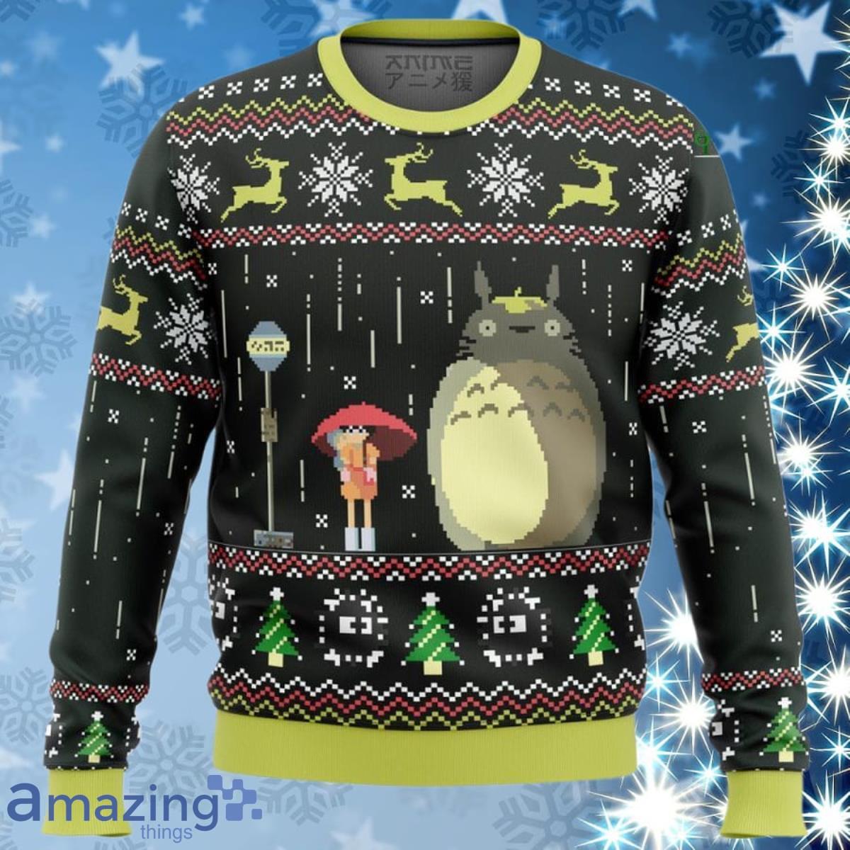 Studio Ghibli Totoro Rain Ugly Sweater Impressive Gift image Studio Ghibli Totoro Rain Ugly Sweater Impressive Gift Product Photo 1