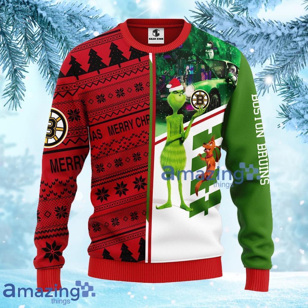 NHL Boston Bruins Grinch & Scooby Doo Christmas Ugly Sweater Gift For Fans Christmas image NHL Boston Bruins Grinch & Scooby Doo Christmas Ugly Sweater Gift For Fans Christmas Product Photo 1