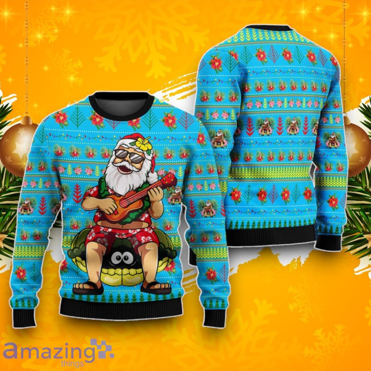 Aloha Santa Claus Play Guitar Xmas Ugly Sweater, Jumper image Aloha Santa Claus Play Guitar Xmas Ugly Sweater, Jumper Product Photo 1
