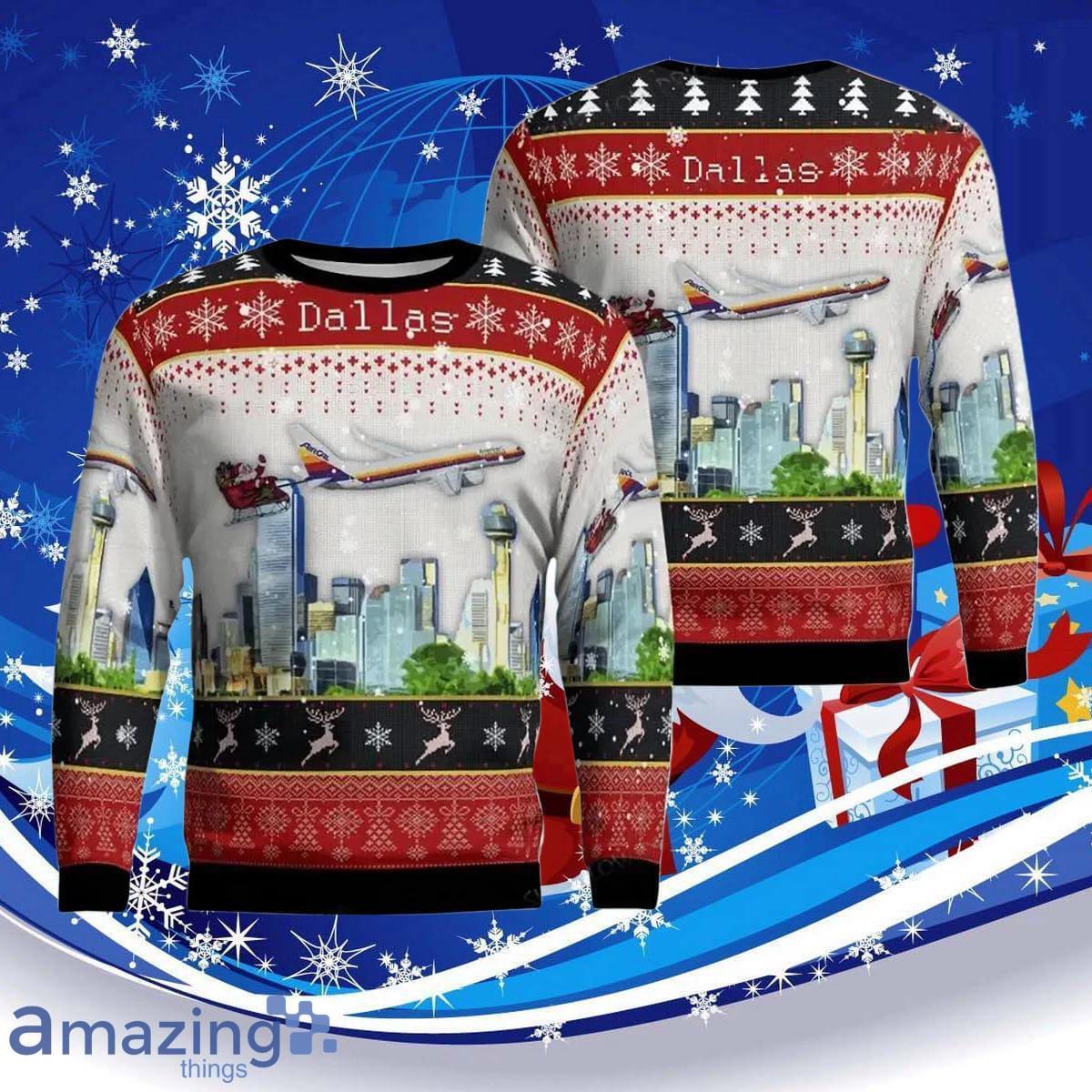 American Airlines Air Cal Heritage With Santa Over DallasUgly Christmas Sweater Special Gift For Men And Women Product Photo 1