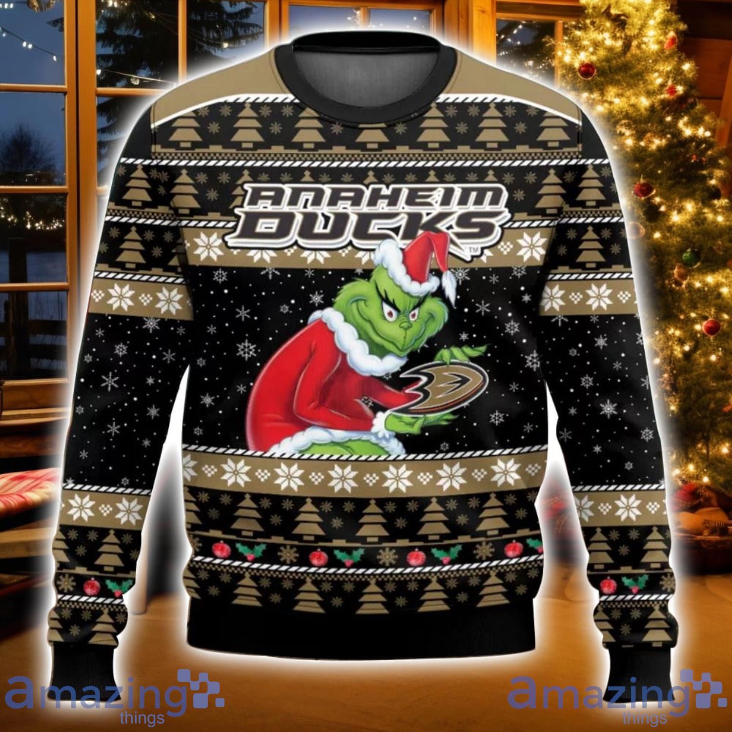 Anaheim Ducks Grinch Ugly Christmas Sweater Christmas Gift For Sport Fans image Anaheim Ducks Grinch Ugly Christmas Sweater Christmas Gift For Sport Fans Product Photo 1
