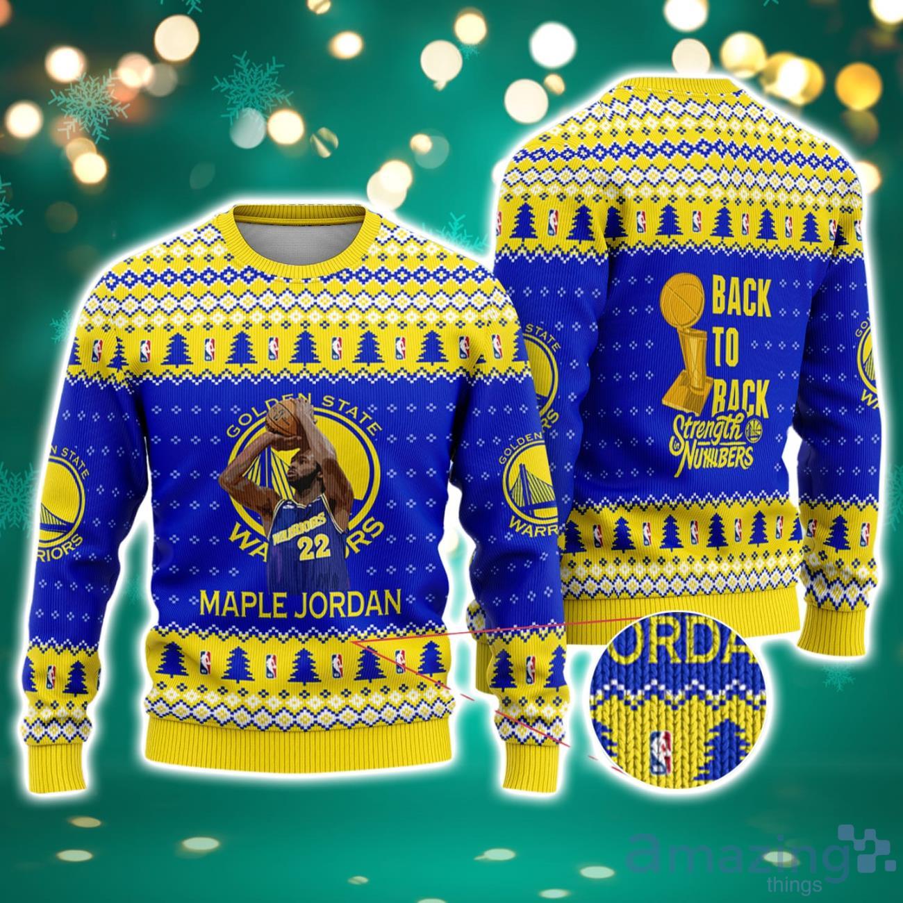Andrew Wiggins Golden States Warriors NBA Back To Back Christmas Ugly Sweater image Andrew Wiggins Golden States Warriors NBA Back To Back Christmas Ugly Sweater Product Photo 1