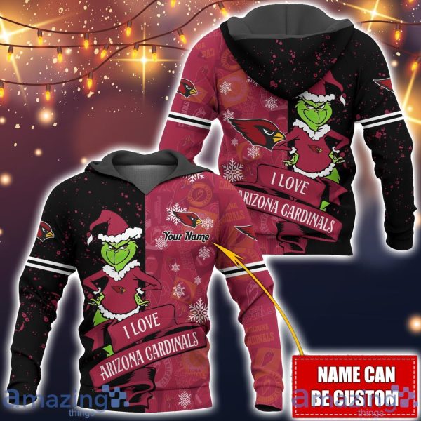 Arizona Cardinals NFL Fans Grinch Love All Over Printed 3D Hoodie Custom Name Christmas Gift Product Photo 1