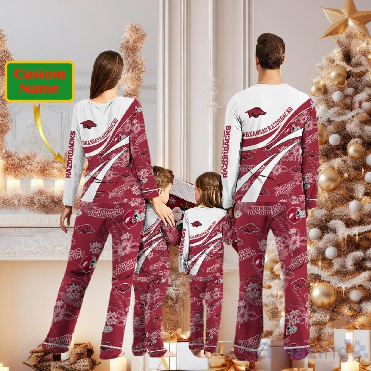 Arkansas Razorbacks Custom Name Christmas Pajamas For Fans image Arkansas Razorbacks Custom Name Christmas Pajamas For Fans Product Photo 2