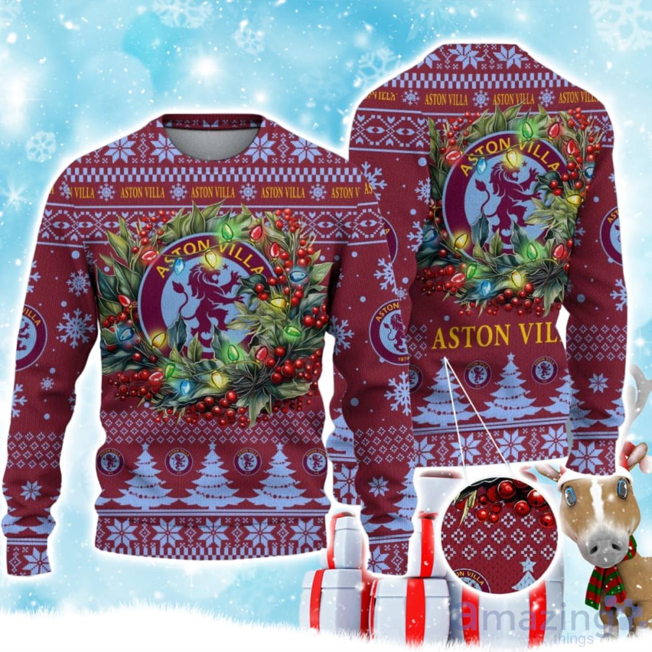 Aston Villa F.C Ugly Christmas Sweater Gift Ideas For Fans image Aston Villa F.C Ugly Christmas Sweater Gift Ideas For Fans Product Photo 1