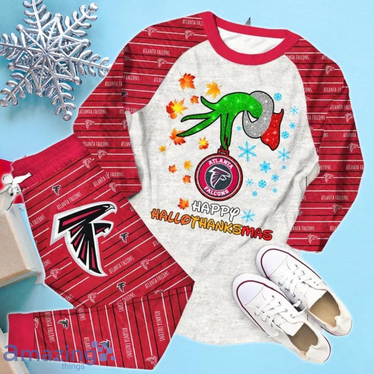 Atlanta Falcons Happy HalloThankmas Grinch Pajamas Set image Atlanta Falcons Happy HalloThankmas Grinch Pajamas Set Product Photo 2