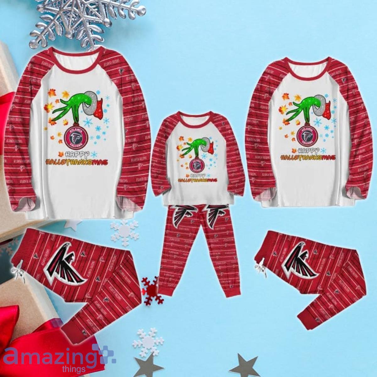 Atlanta Falcons Happy HalloThankmas Grinch Pajamas Set image Atlanta Falcons Happy HalloThankmas Grinch Pajamas Set Product Photo 3