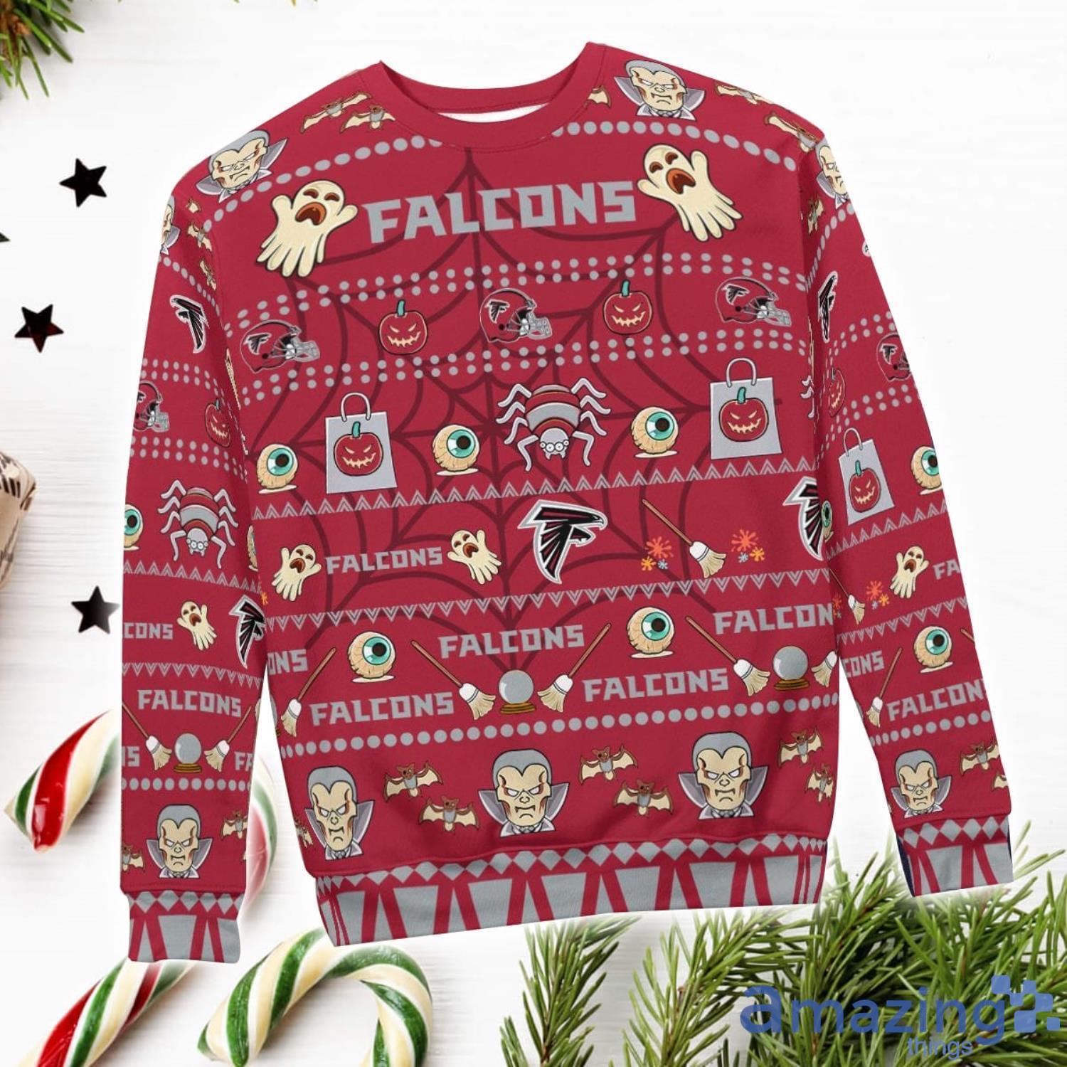 Atlanta Falcons Pumpkin Halloween Spooky Ghost Pattern Funny 3D Sweater Men And Women Gift image Atlanta Falcons Pumpkin Halloween Spooky Ghost Pattern Funny 3D Sweater Men And Women Gift Product Photo 2