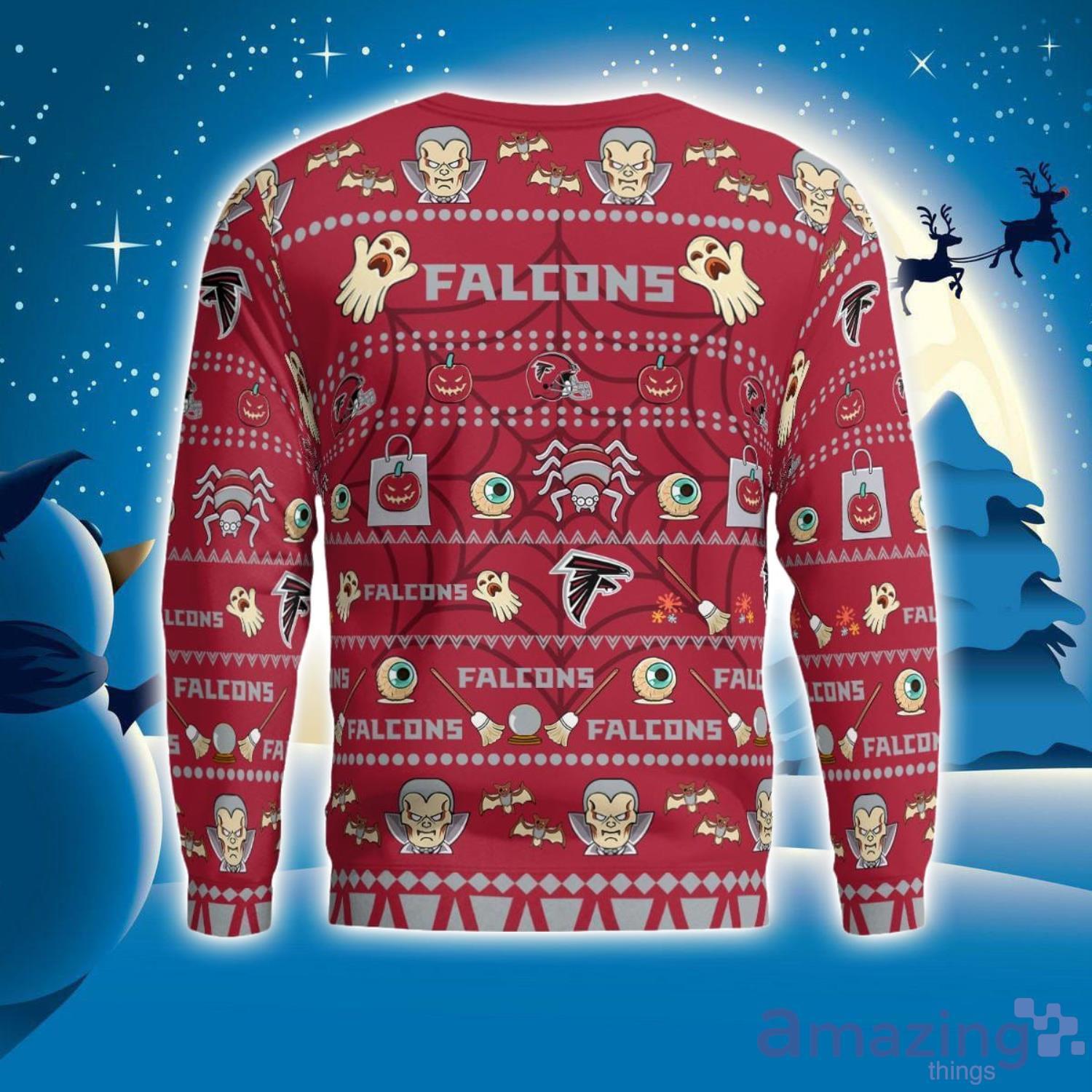 Atlanta Falcons Pumpkin Halloween Spooky Ghost Pattern Funny 3D Sweater Men And Women Gift image Atlanta Falcons Pumpkin Halloween Spooky Ghost Pattern Funny 3D Sweater Men And Women Gift Product Photo 3