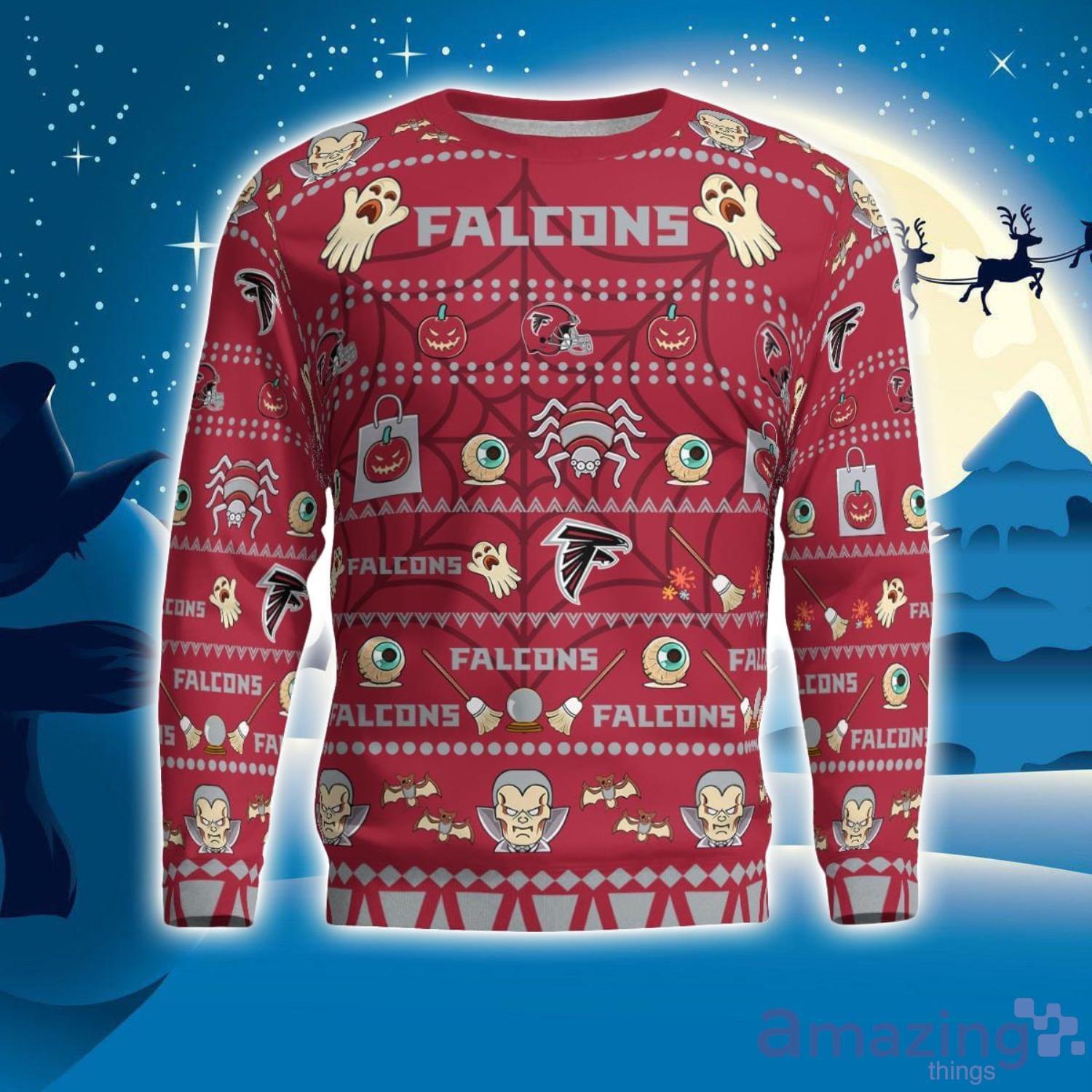 Atlanta Falcons Pumpkin Halloween Spooky Ghost Pattern Funny 3D Sweater Men And Women Gift image Atlanta Falcons Pumpkin Halloween Spooky Ghost Pattern Funny 3D Sweater Men And Women Gift Product Photo 4