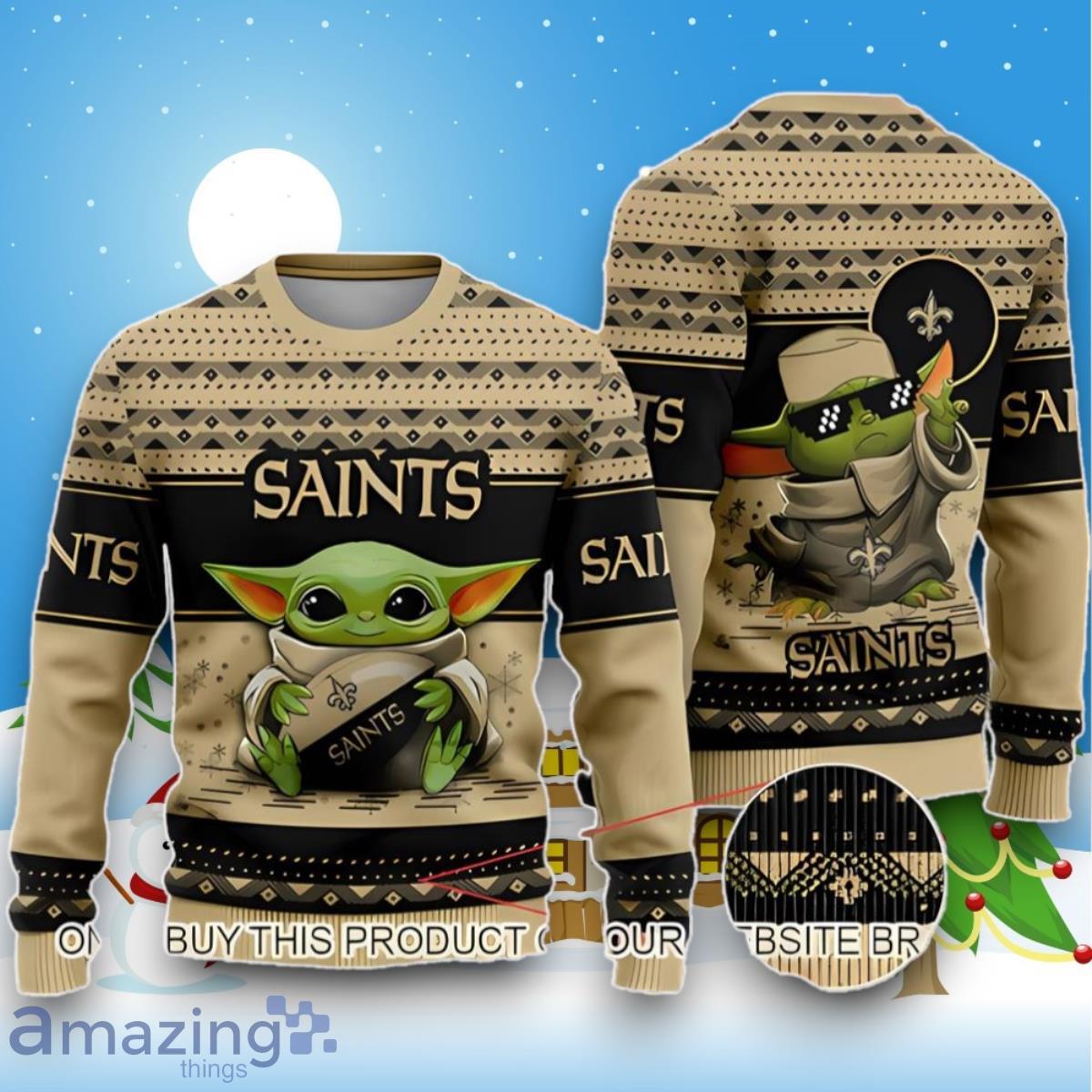 Baby Yoda New Orleans Saints NFL Christmas Ugly Sweater Unique Gift image Baby Yoda New Orleans Saints NFL Christmas Ugly Sweater Unique Gift Product Photo 1