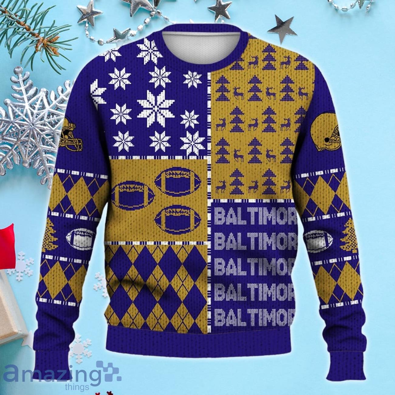 Baltimore Ugly Sweater Christmas, Retro Football American Sweatshirt Pattern 3D For Fans image Baltimore Ugly Sweater Christmas, Retro Football American Sweatshirt Pattern 3D For Fans Product Photo 2