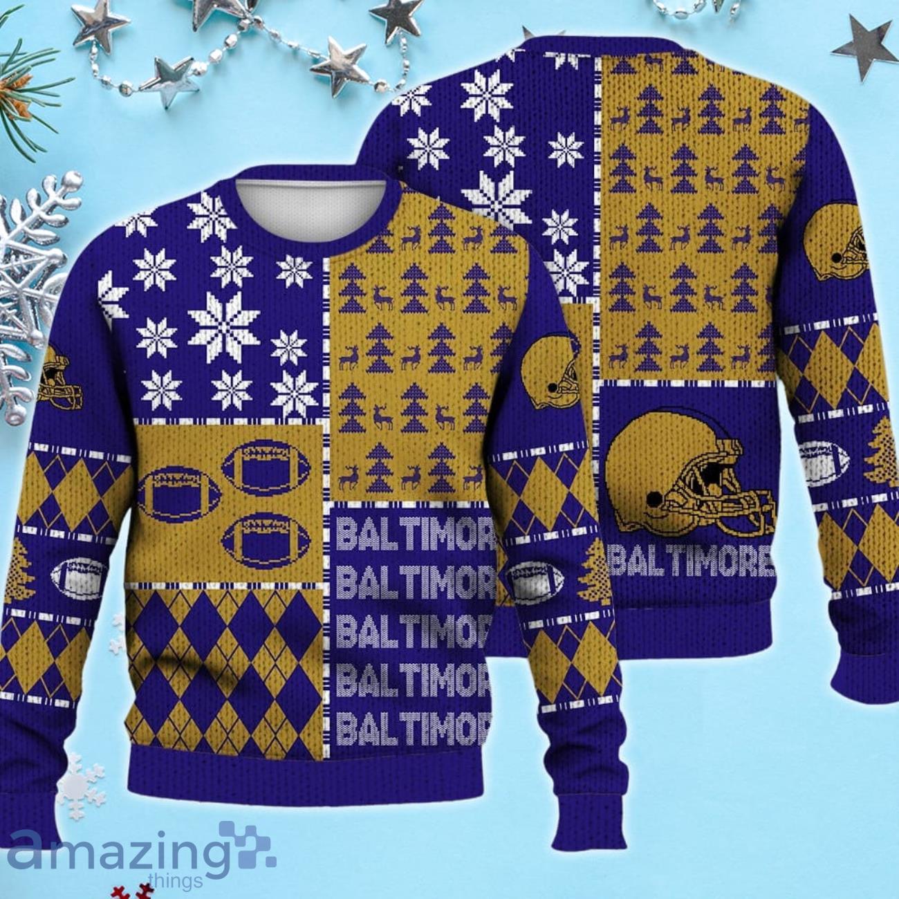 Baltimore Ugly Sweater Christmas, Retro Football American Sweatshirt Pattern 3D For Fans image Baltimore Ugly Sweater Christmas, Retro Football American Sweatshirt Pattern 3D For Fans Product Photo 1