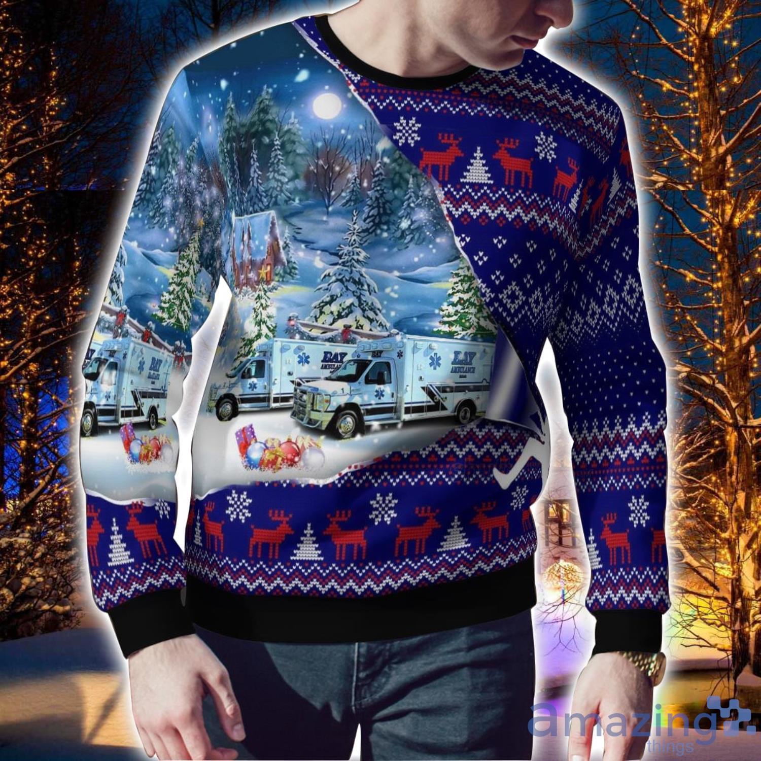 Baraga, Michigan, Bay Ambulance Inc Of Baraga Michigan Aop Ugly Sweater Holiday Sweater Gift image Baraga, Michigan, Bay Ambulance Inc Of Baraga Michigan Aop Ugly Sweater Holiday Sweater Gift Product Photo 2