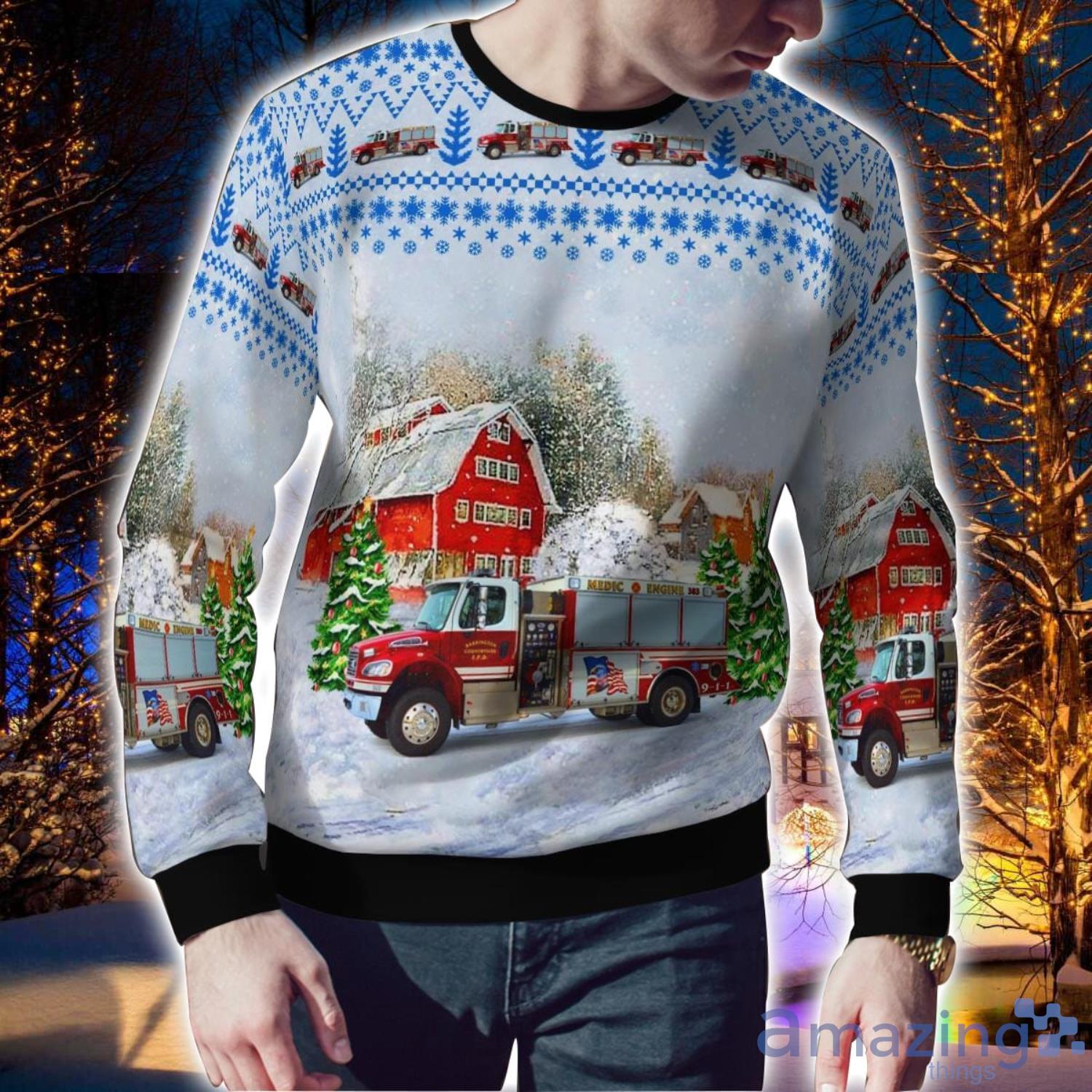 Barrington, Illinois, Barrington Countryside Fire Protection District E383 Aop Ugly Sweater Holiday Sweater Gift image Barrington, Illinois, Barrington Countryside Fire Protection District E383 Aop Ugly Sweater Holiday Sweater Gift Product Photo 2