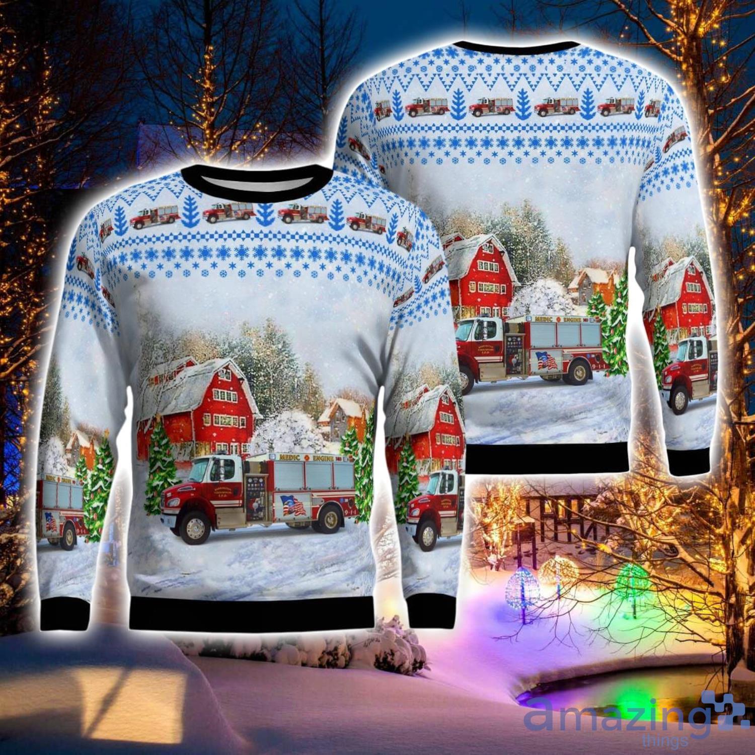 Barrington, Illinois, Barrington Countryside Fire Protection District E383 Aop Ugly Sweater Holiday Sweater Gift image Barrington, Illinois, Barrington Countryside Fire Protection District E383 Aop Ugly Sweater Holiday Sweater Gift Product Photo 1