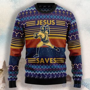 Baseball Jesus Save Ugly Christmas Sweater For Men & Women Product Photo 1