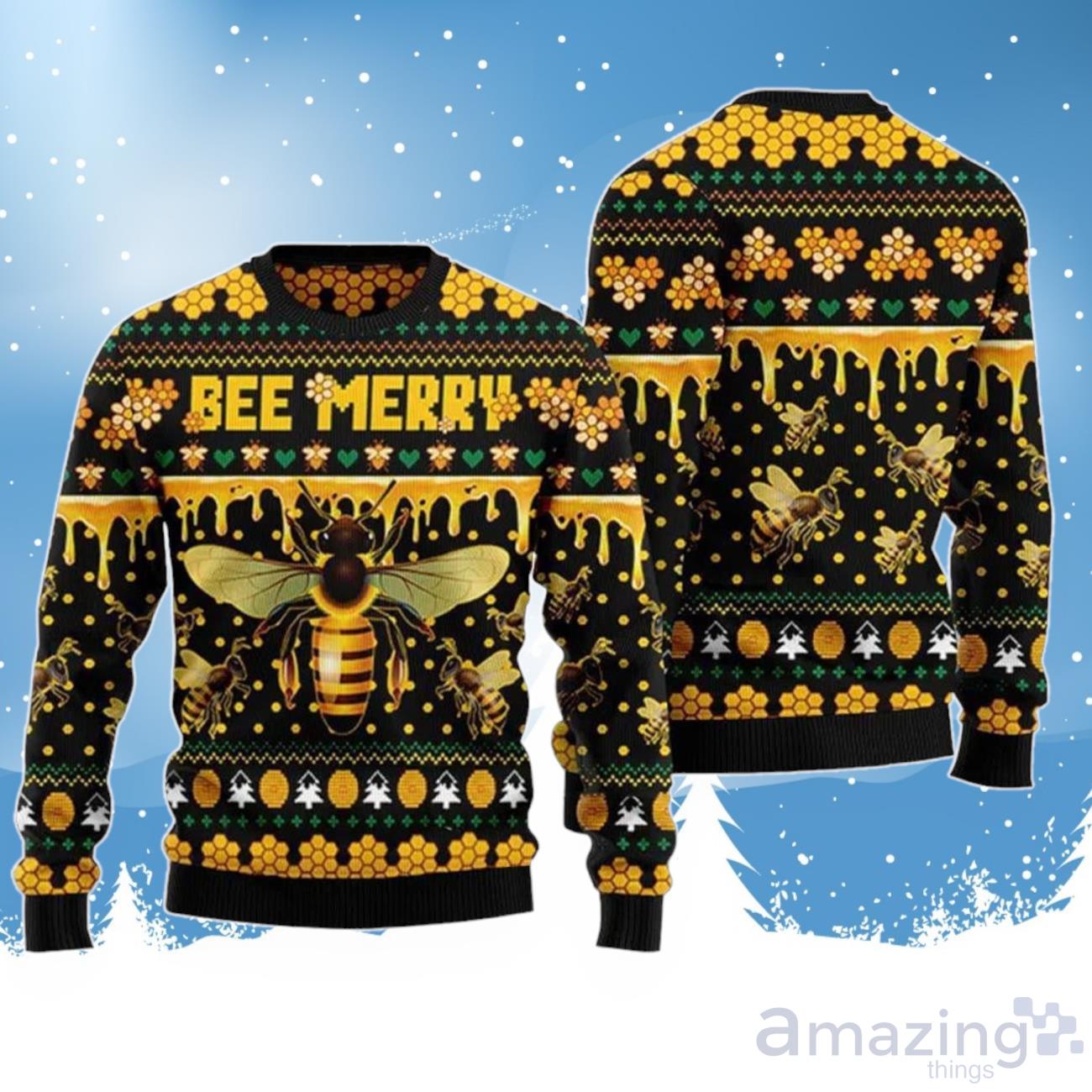 Bee Merry Ugly Christmas Sweater For Men & Women image Bee Merry Ugly Christmas Sweater For Men & Women Product Photo 1